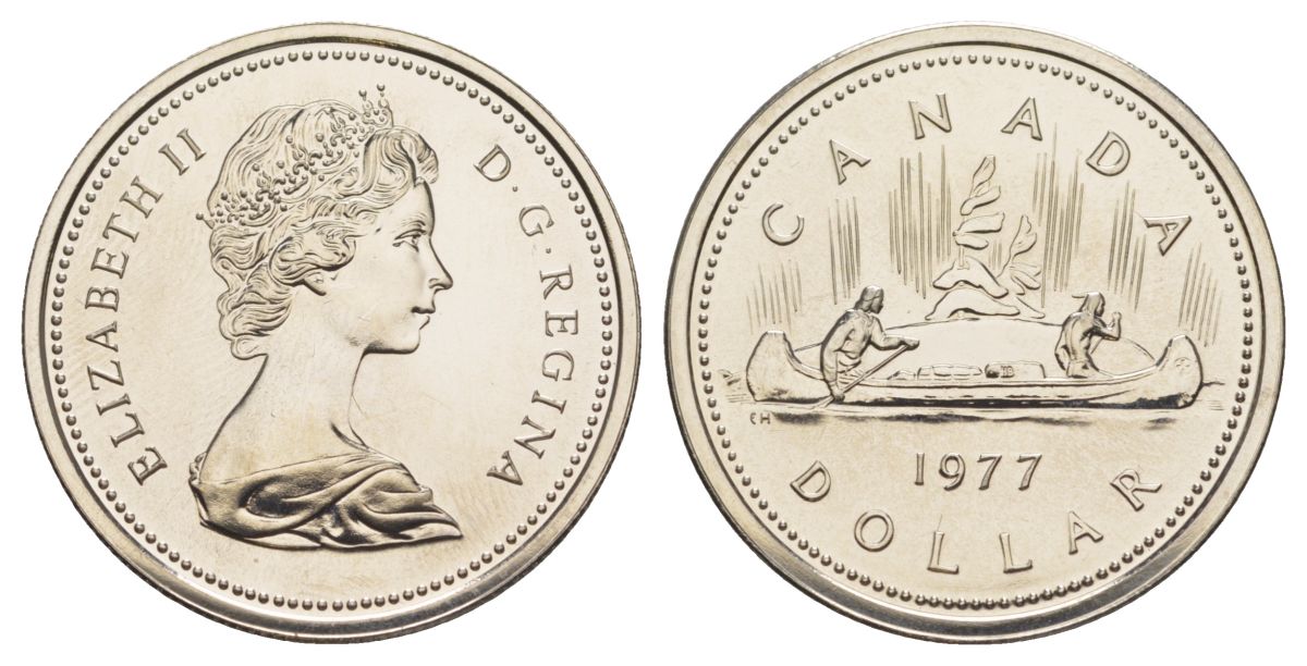 Канада 1 доллар 1977 Елизавета II (1952-2022), каноэ KM 117 никель PROOF-LIKE (BU) 4185-544