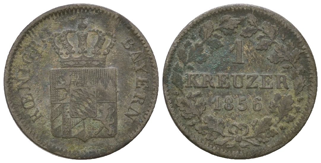 Бавария 1 крейцер 1856 Максимилиан II (1848-1864) KM 452 серебро 4668-1217