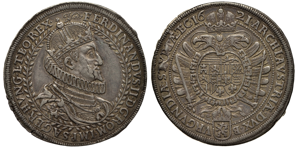 Австрия, Священная Римская империя 2 талера 1621 Эрцгерцог Фердинанд II Dav. 3101 серебро 10-005-65