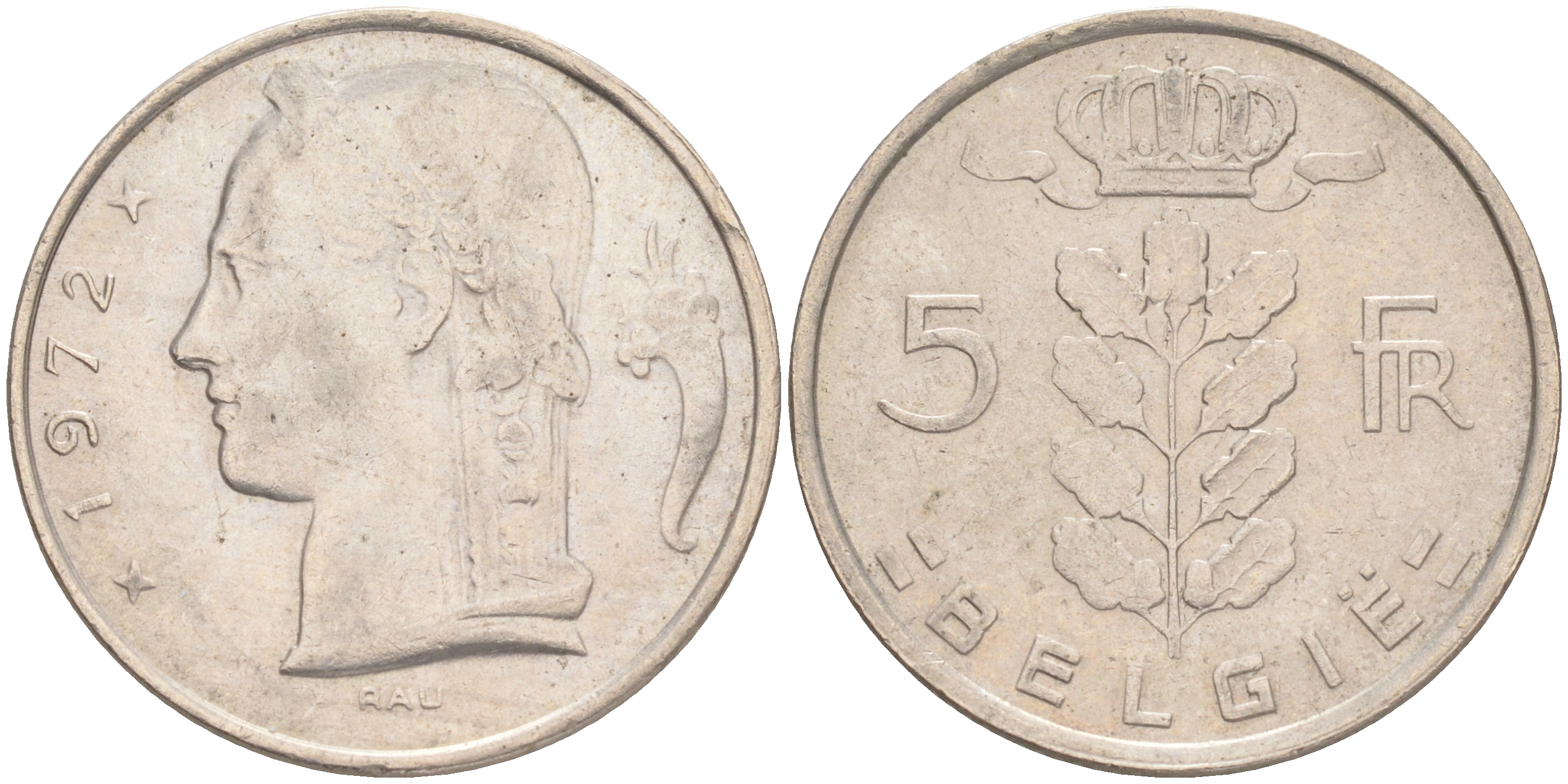 Бельгия 5 франков 1972 Belgie, Бодуэн I (1951-1993) KM 135.1 медно-никель 4556-433