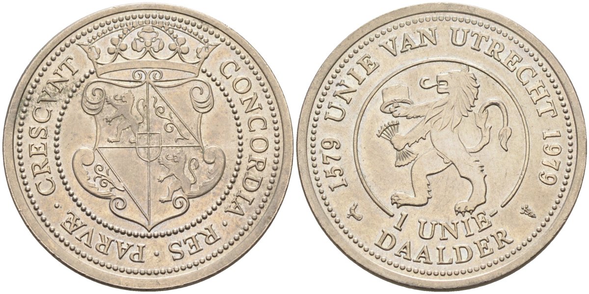 Нидерланды 1 даалдер 1979 400 лет Утрехтскому союзу медно-никель UNC 4577-355