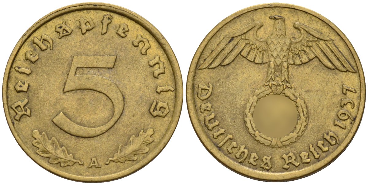 Германия 5 рейхспфеннигов 1937 A KM 91, J. 363 алюминиевая бронза 4151-743