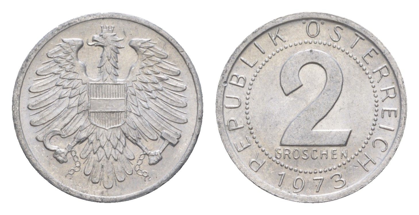 Австрия 2 гроша 1973 KM 2876 алюминий aUNC 4564-741