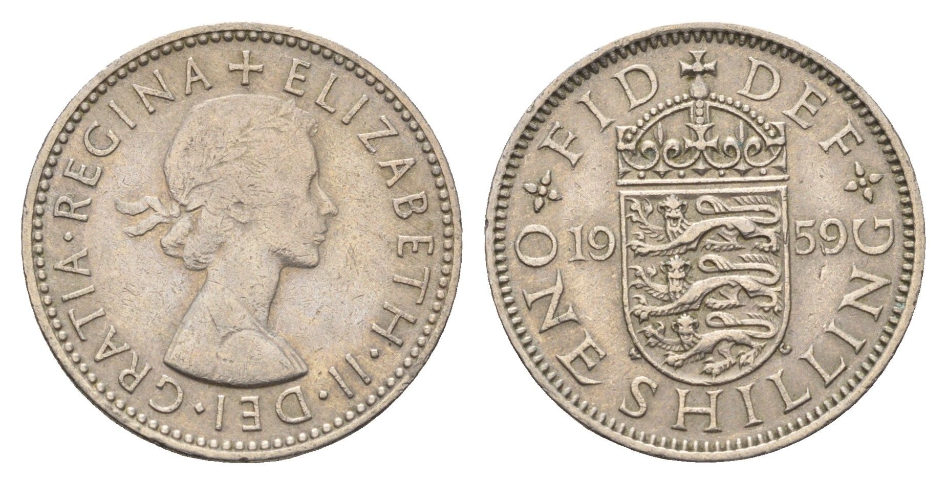 Великобритания 1 шиллинг 1959 Елизавета II (1952-2022), Английский герб KM 904, Spink 4147 медно-никель 4699-512