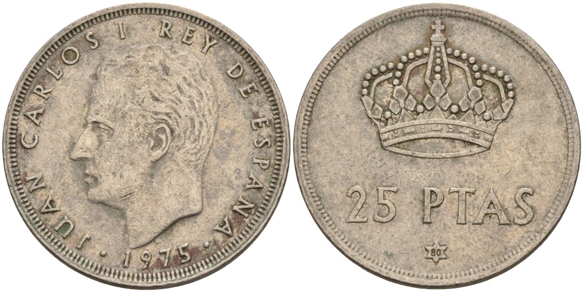 Испания 25 песет 1975 (80) Хуан Карлос I (1975-2014) KM 808 медно-никель 4149-1036