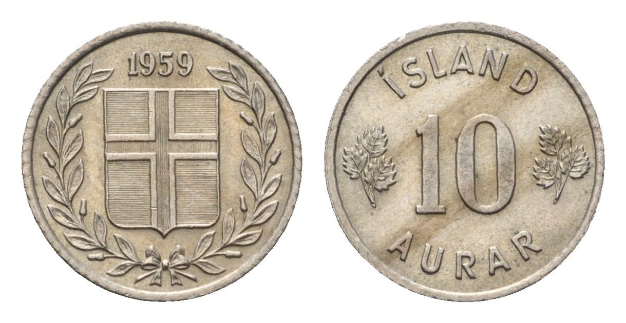 Исландия 10 эйре 1959 KM 10 медно-никель aUNC 4696-258