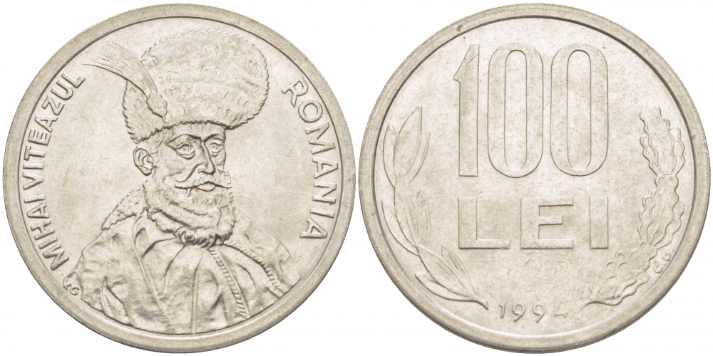 Румыния 100 леев 1994 Михай Храбрый (1558-1601) KM 111 сталь плакированная никелем 3457-525
