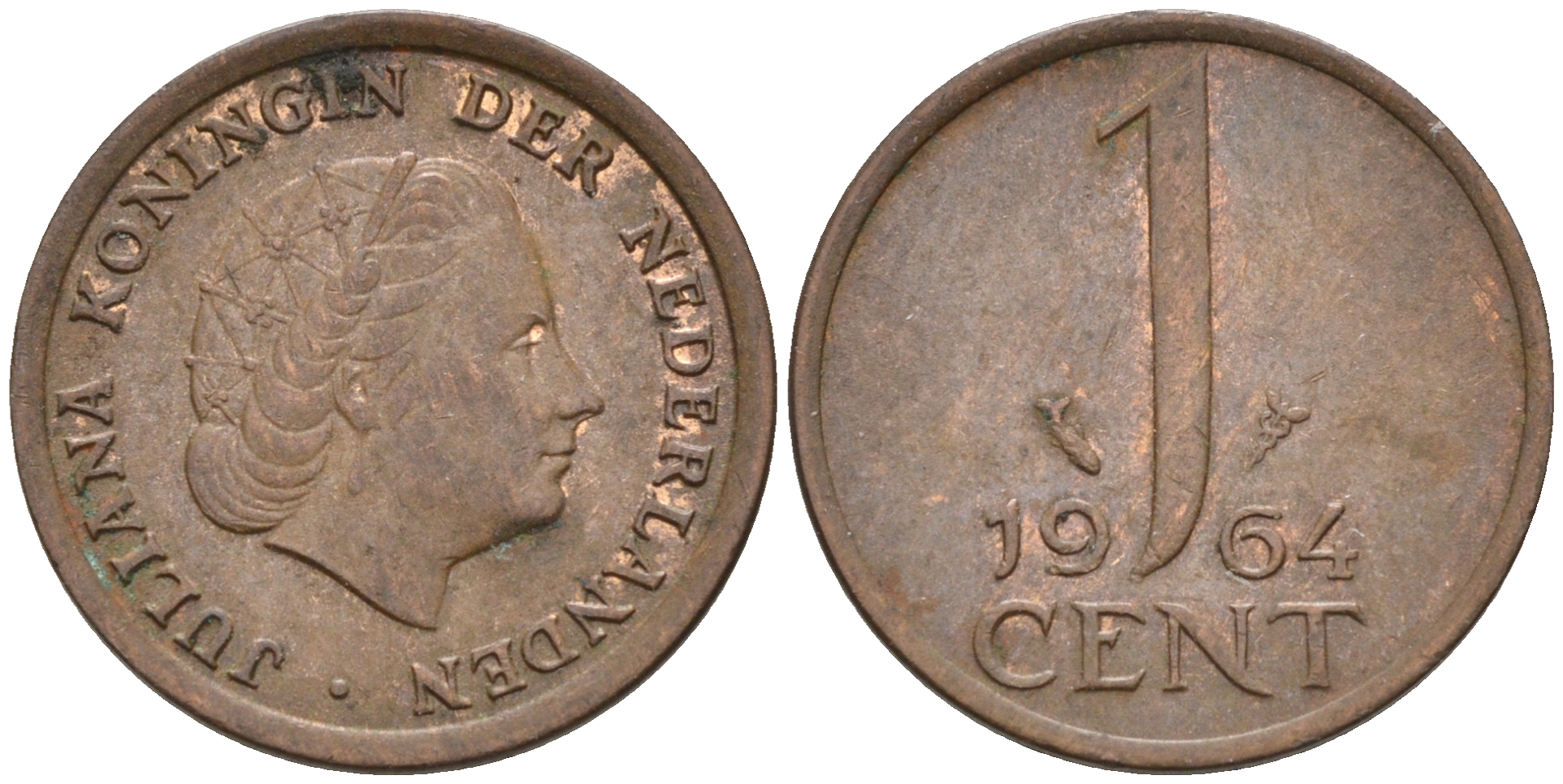 Нидерланды 1 цент 1964 Юлиана (1948-1980) КМ 180 бронза    4174-565