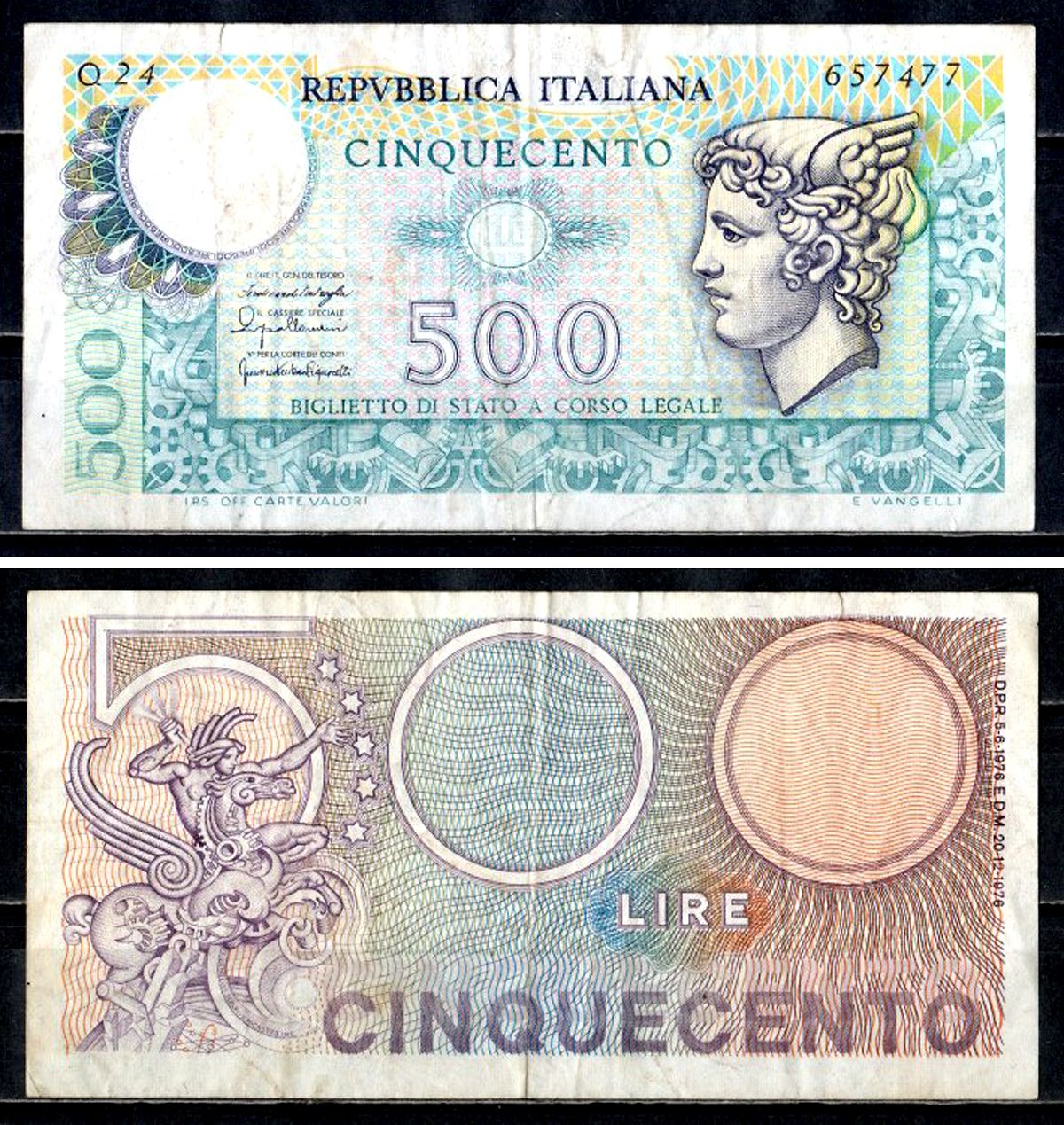 Италия 500 лир 1976 Pick 95 бумага 6312-8-1-1