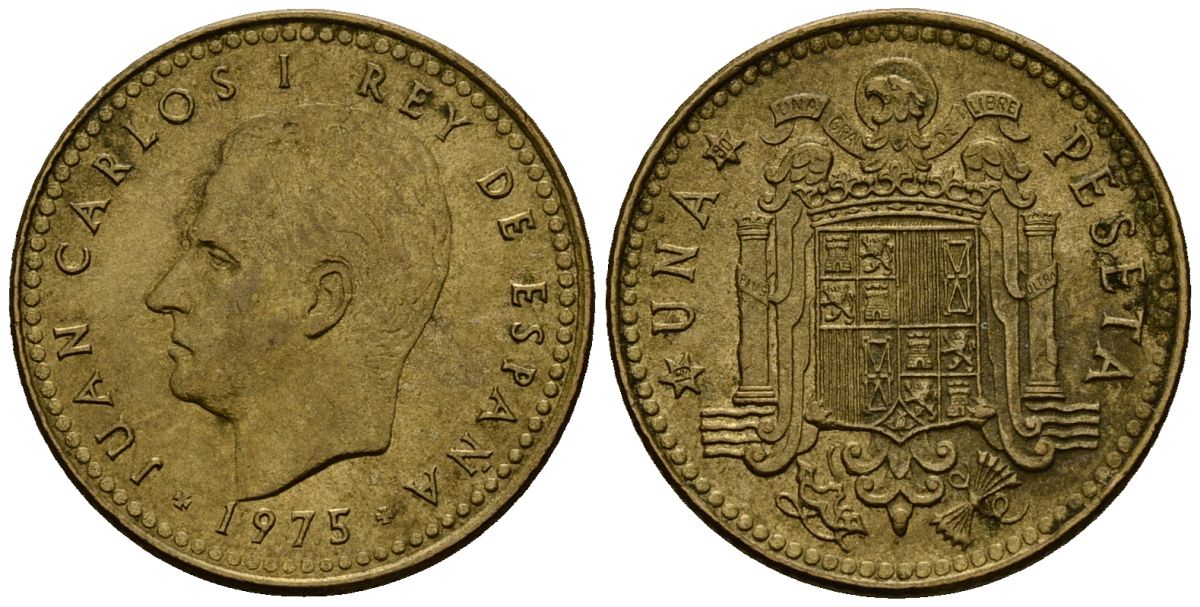 Испания 1 песета 1975 Хуан Карлос I (1975-2014) KM 806 алюминиевая бронза 4176-331
