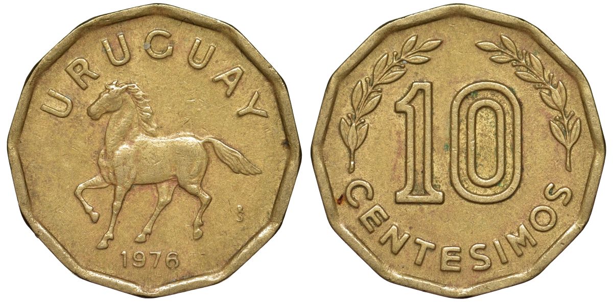 Уругвай 10 сентесимо 1976 KM 66 алюминиевая бронза 4164-733