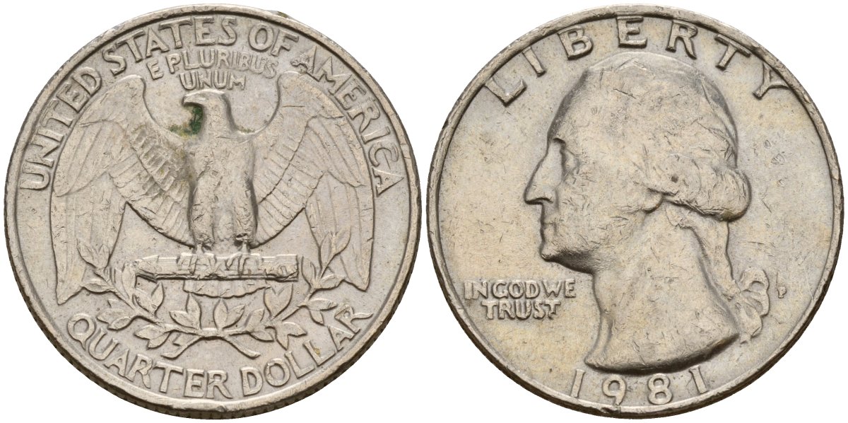 США 25 центов = квотер 1981 P - Филадельфия, Томас Джефферсон KM 164a медь плакированная медно-никелем 4150-1027