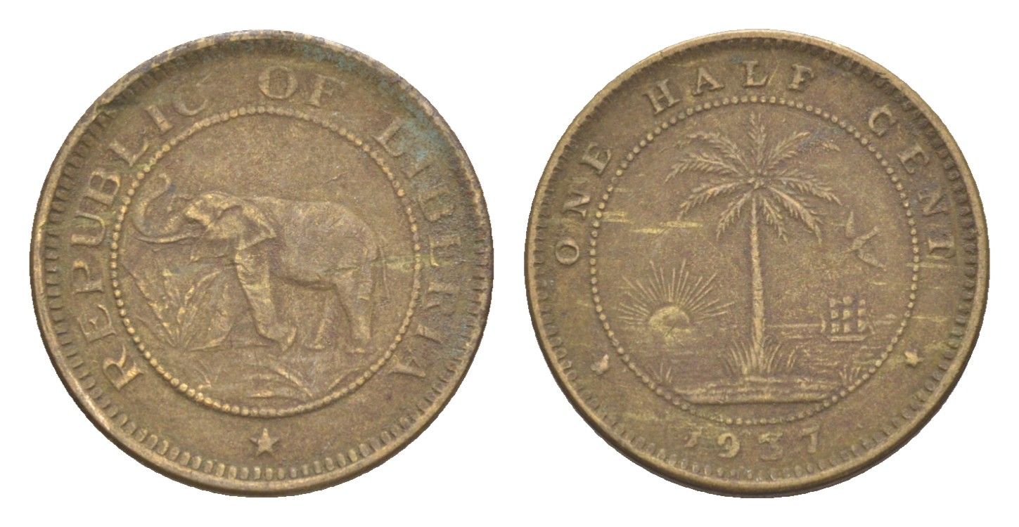 Либерия 1/2 цента 1937 KM 10 латунь 4614-828