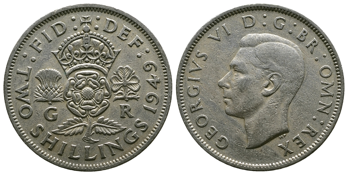 Великобритания 2 шиллинга (флорин) 1949 Георг VI (1936-1952) KM 878, Spink 4107 медно-никель 4381-1243
