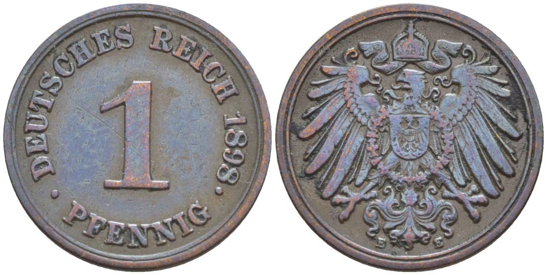 ГЕРМАНИЯ 1 ПФЕННИГ 1898 E KM 10, Jager. 10, Weege 2 медь 4528-1148