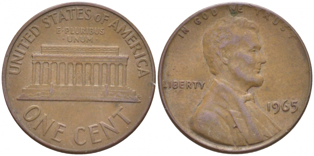 США 1 ЦЕНТ 1965 ЛИНКОЛЬН KM 201 медь цинк 3457-1244