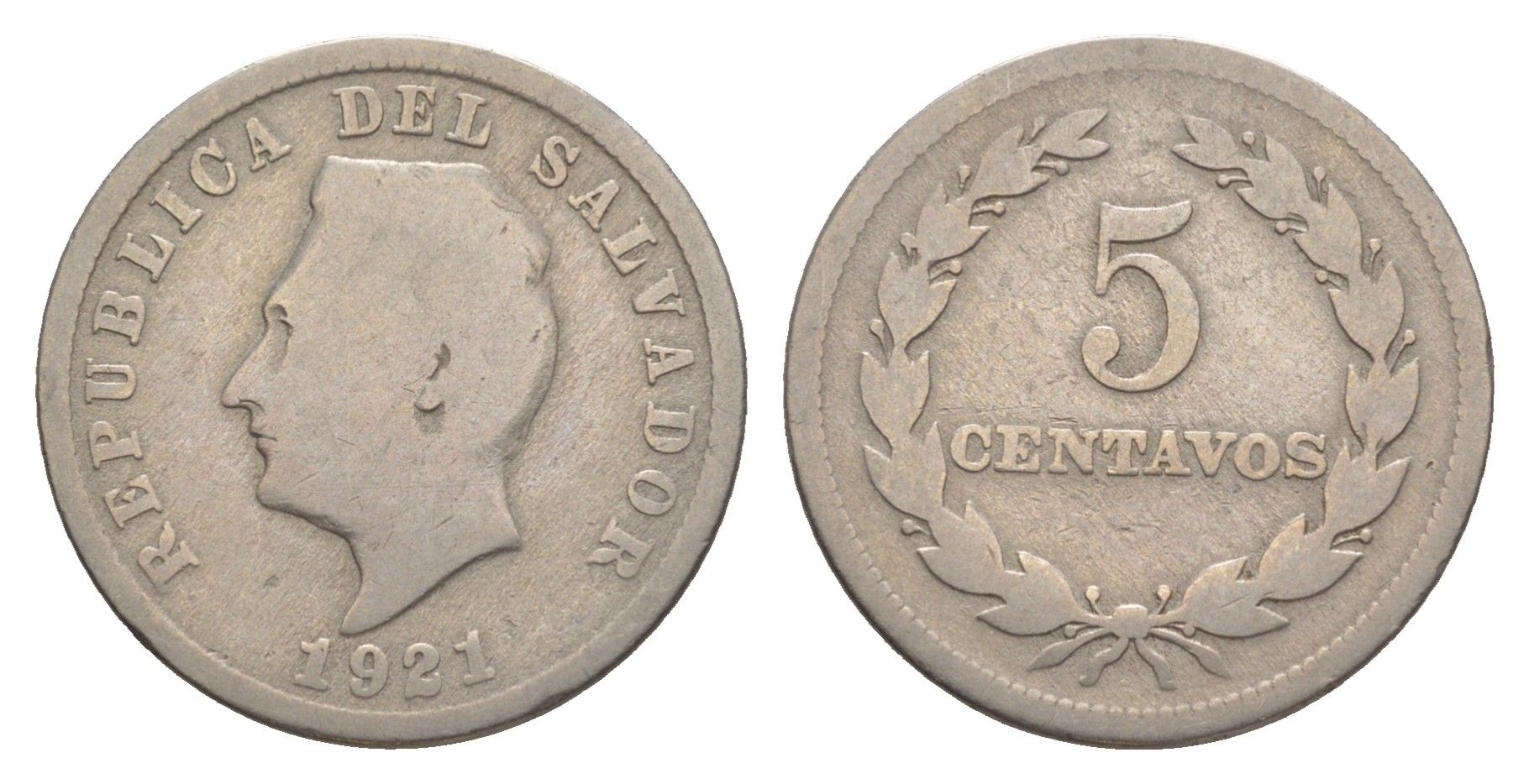 Сальвадор 5 сентаво 1921 KM 129 медно-никель 4644-231