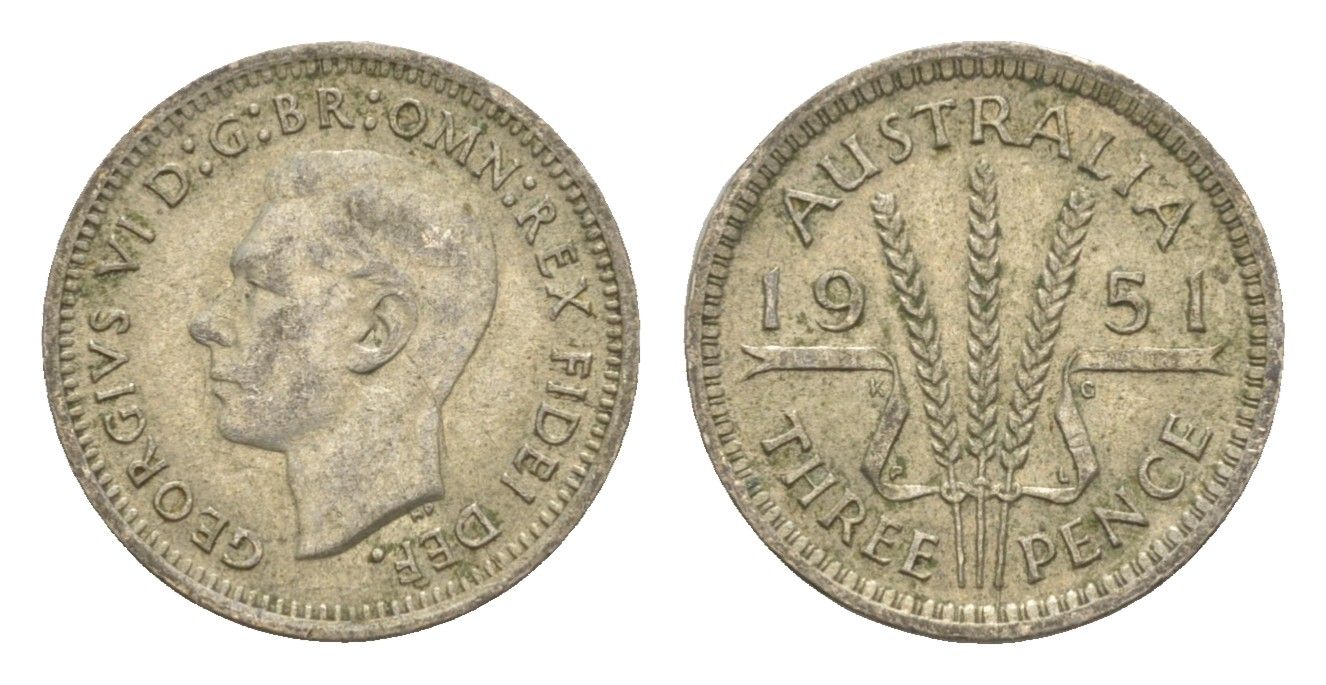 Австралия 3 пенса 1951 Георг VI (1936-1952) KM 44 серебро 4649-1068