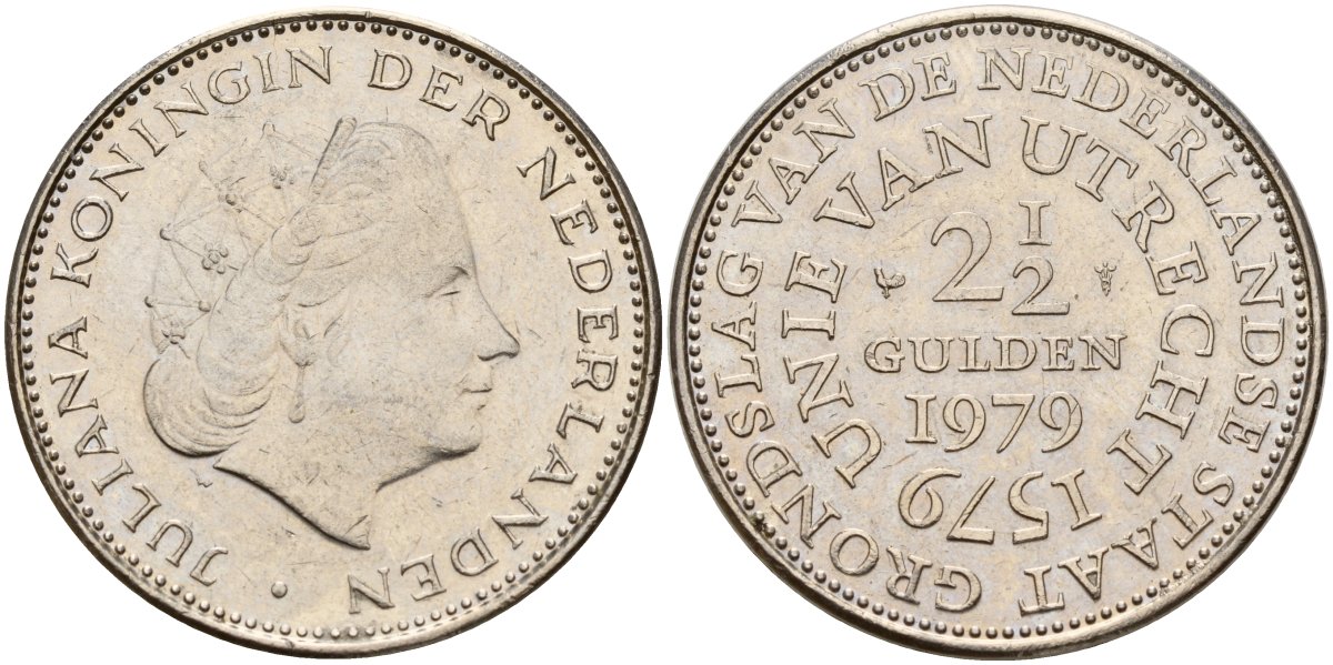 Нидерланды 2 1/2 гульдена 1979 400 лет Утрехтскому союзу, Юлиана (1949-1980) KM 197 никель 4157-416