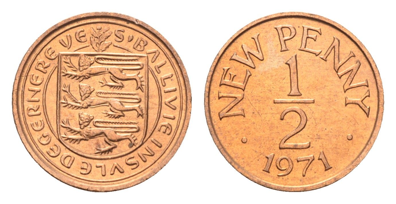 Гернси 1/2 нового пенни 1971 год-тип KM 20 бронза UNC M70-12