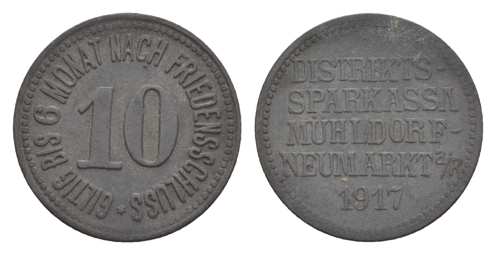 Мюльдорф-на-Инне 10 пфеннигов 1917 Funck 341.2, Men18 21399.2 цинк 4547-241