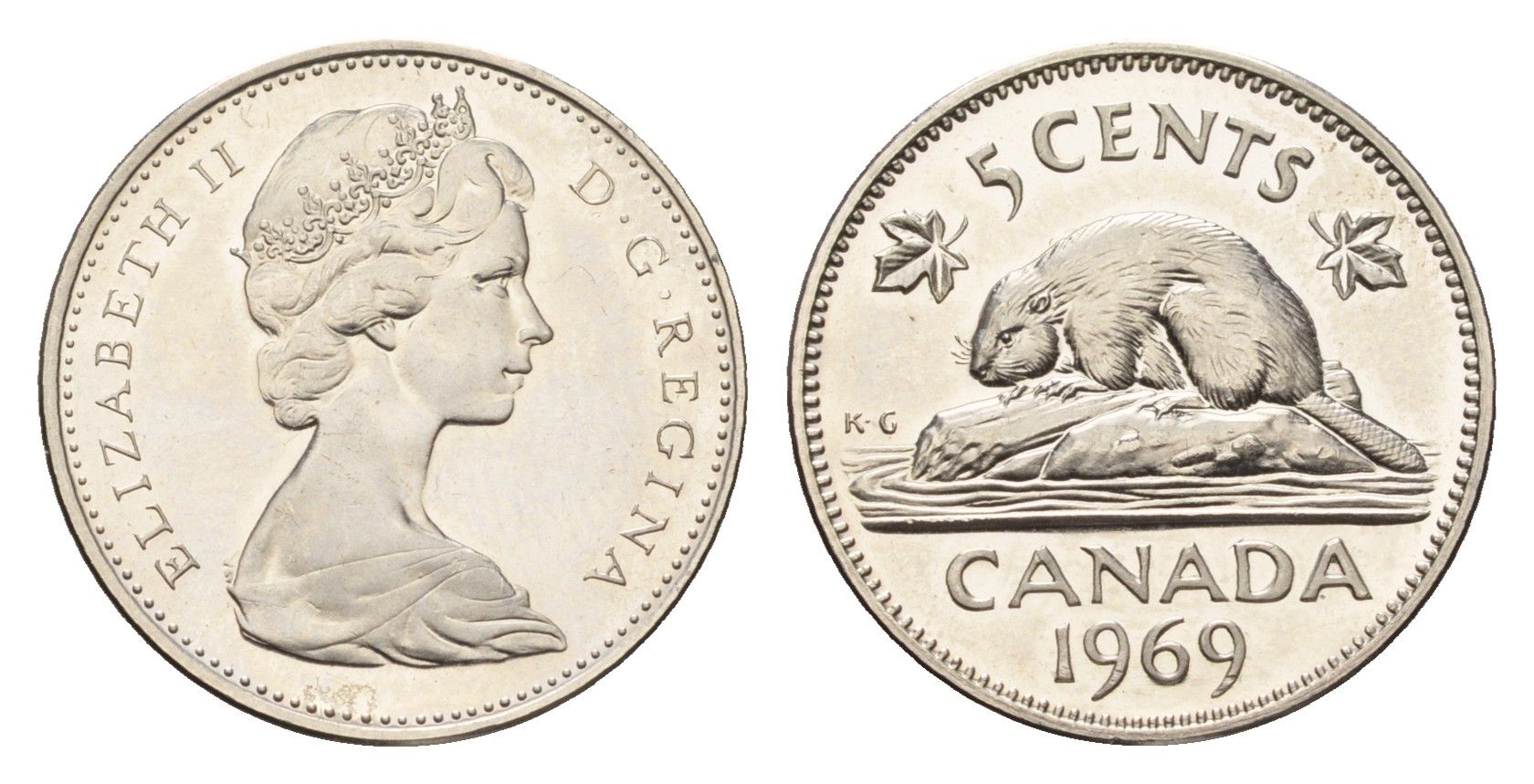 Канада 5 центов 1969 Елизавета II (1952-2022), бобр KM 60.1 никель PROOF 441-1111