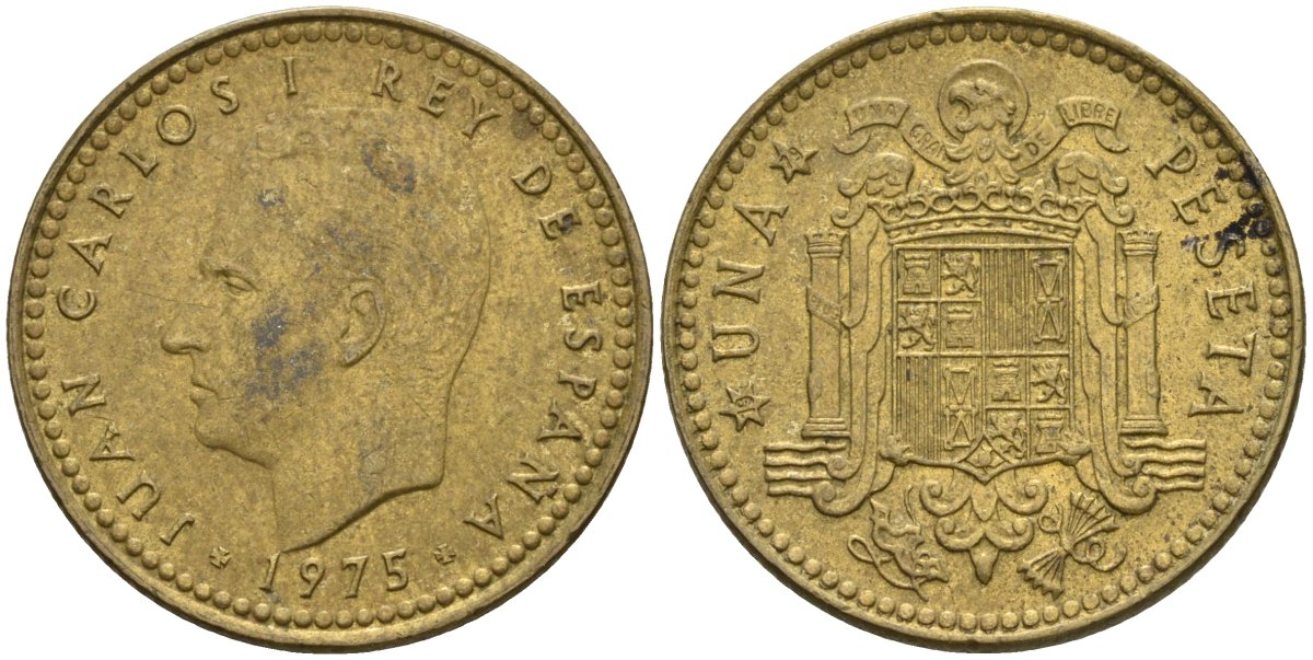 Испания 1 песета 1975 (79) Хуан Карлос I (1975-2014) KM 806 алюминиевая бронза 4604-427