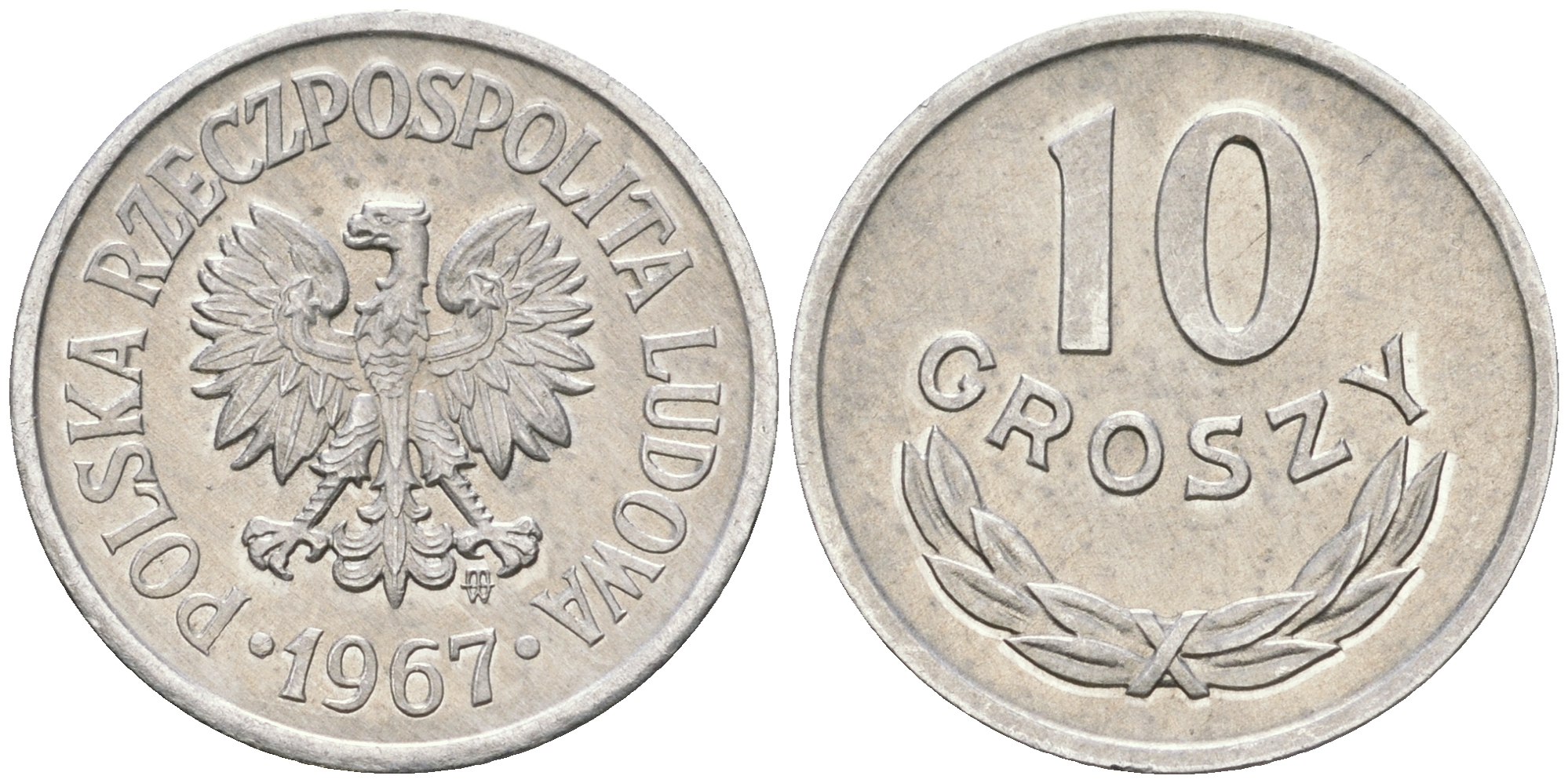Польша 10 грошей 1967 MW KM AA47, Parchimowicz 206f алюминий UNC 4608-927