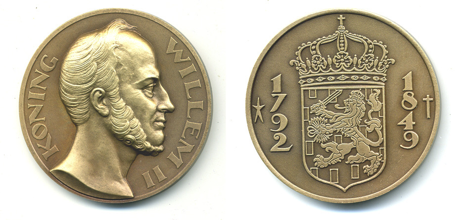 НИДЕРЛАНДЫ МЕДАЛЬ ND (1792-1849) КОРОЛЬ ВИЛЬЯМ II бронза UNC 1079-3-23