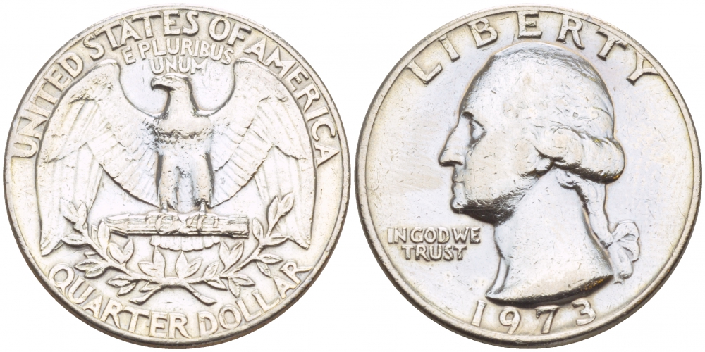 США 25 центов (квотер) 1973 Вашингтон KM 164а медь плакированная медно-никелем 4546-1252