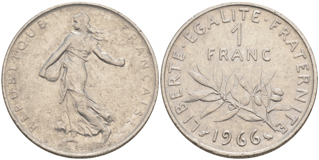 ФРАНЦИЯ 1 ФРАНК 1966 СЕЯТЕЛЬ KM 925.1 никель 186-334