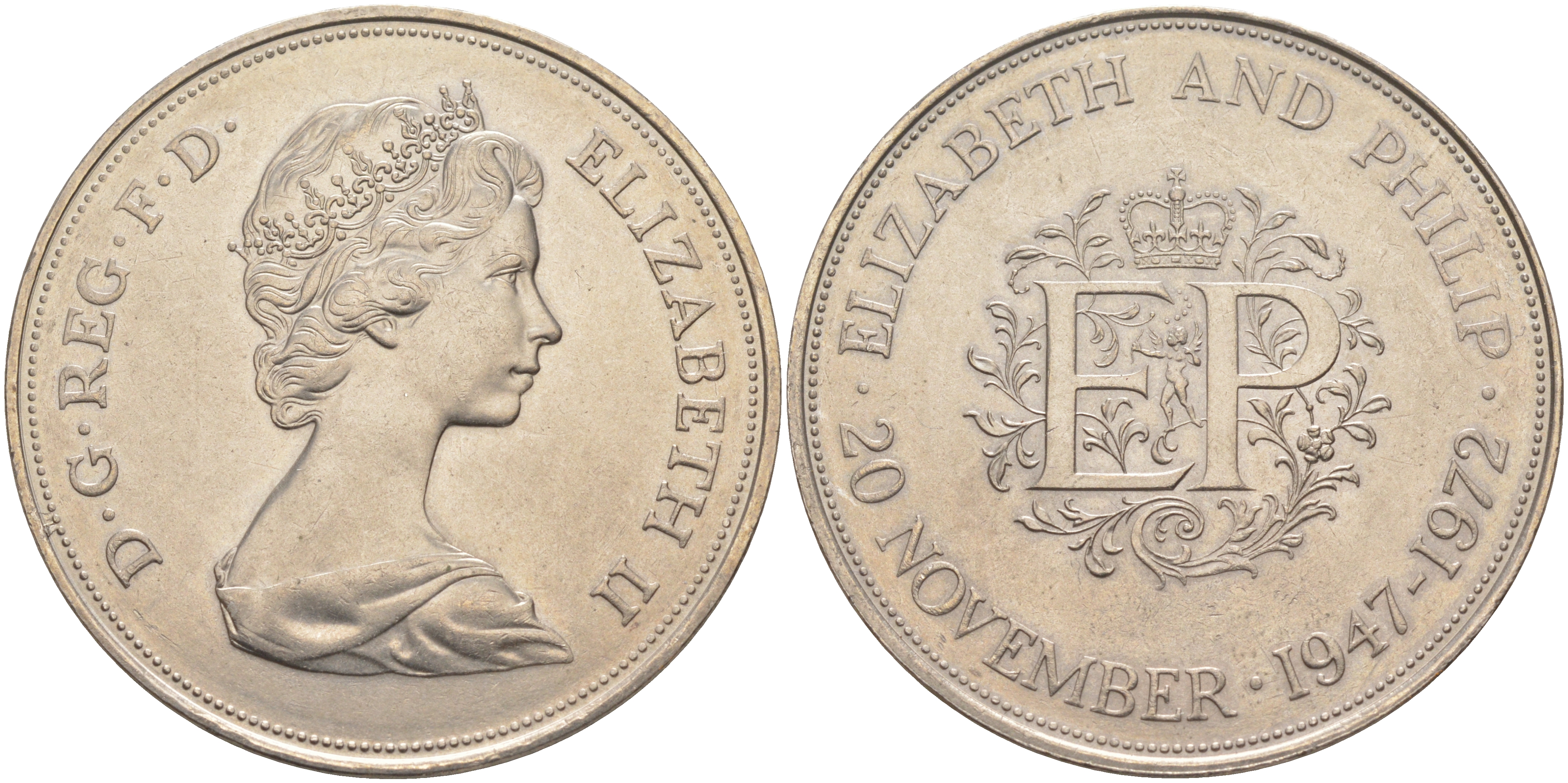 Великобритания 25 пенсов 1972 25 лет со дня свадьбы Елизавтеы II И Филлипа (1947-1972, серебрянная свадьба), Елизавета II (1952-2022) KM 917, Spink 4226 медно-никель 4552-534