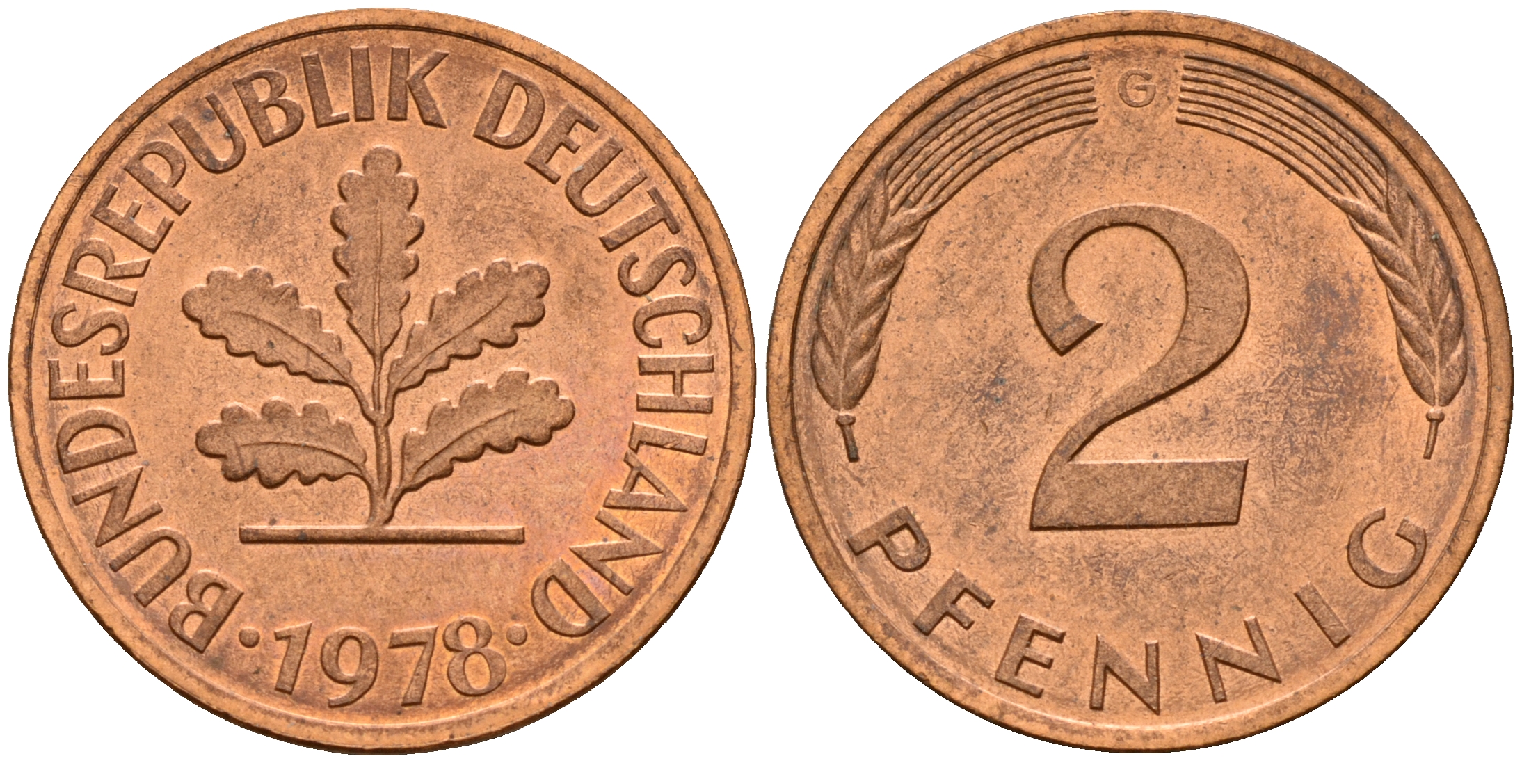 ФРГ 2 пфеннига 1978 G J.381a, KM 106a сталь плакированная медью    4598-839