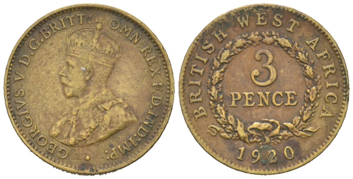 Британская Западная Африка 3 пенса 1920 KM 10b олово латунь 4615-916