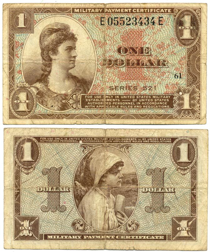 США 1 ДОЛЛАР 1954 ДЛЯ ВООРУЖЕННЫХ СИЛ, ВОЕННЫЙ СЕРТИФИКАТ Pick М33 бумага 7523-52-3-1