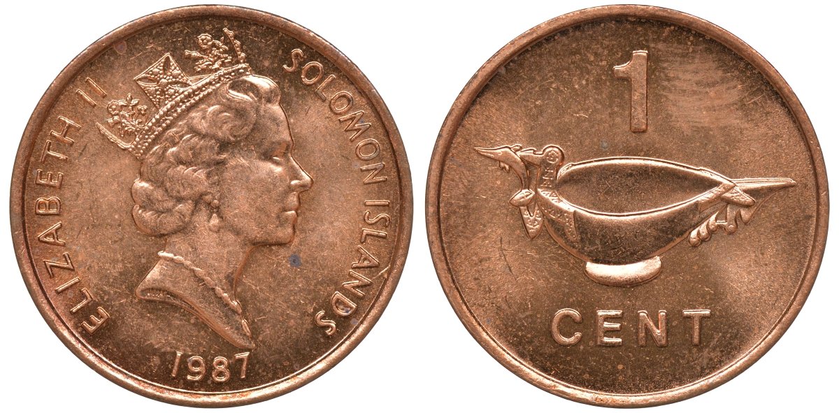 Соломоновы острова 1 цент 1987 Елизавета II (1953-) KM 24 сталь плакированная бронзой aUNC 4602-913
