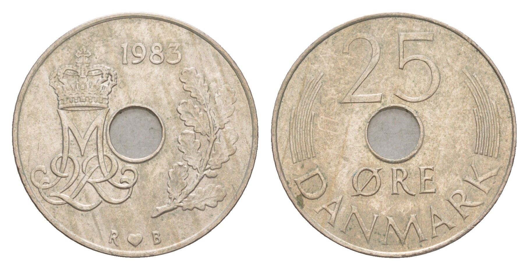 Дания 25 эре 1983 Маргрете II (1972-2024) KM 861 медно-никель 4654-341