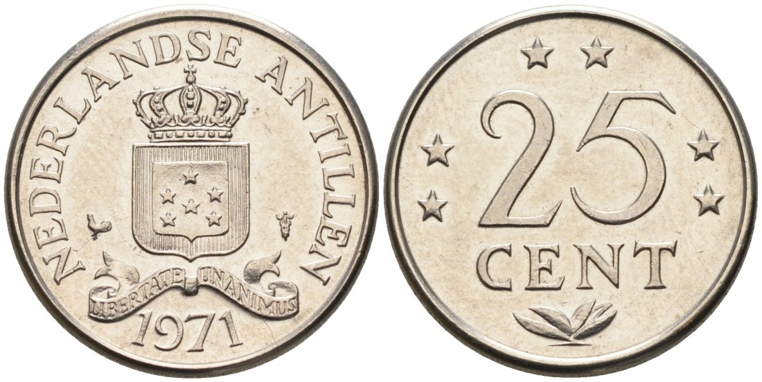 Нидерландские Антилы 25 центов 1971 Юлиана (1948-1980) KM 11 никель 4564-468