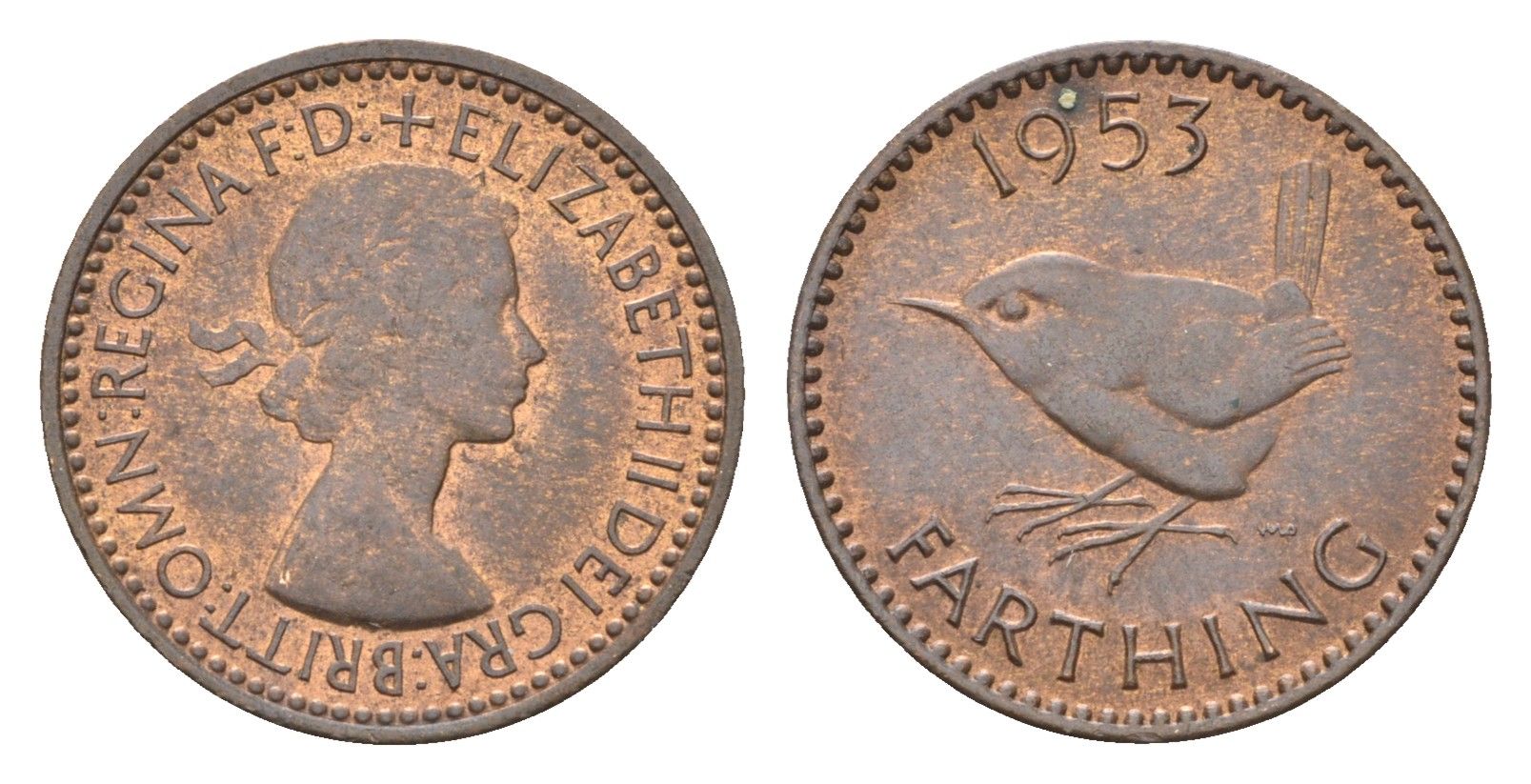 Великобритания 1 фартинг 1953 Елизавета II (1952-2022) KM 881, Spink 4156 бронза 4659-833