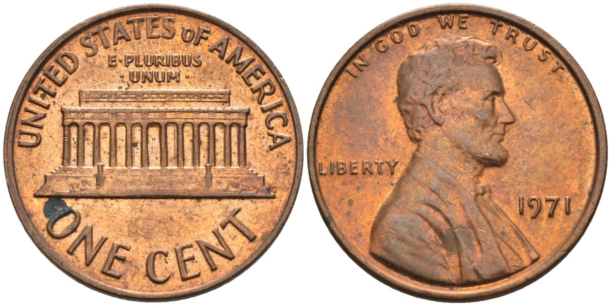 США 1 цент 1971 Линкольн KM 201 медь цинк 4115-866