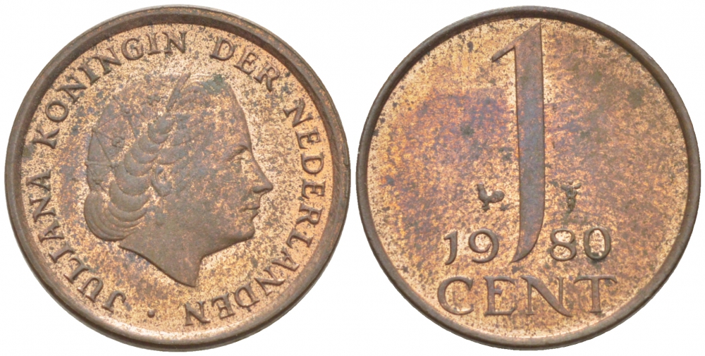 Нидерланды 1 цент 1980 Юлиана (1949-1980) KM 180 бронза 3457-1047