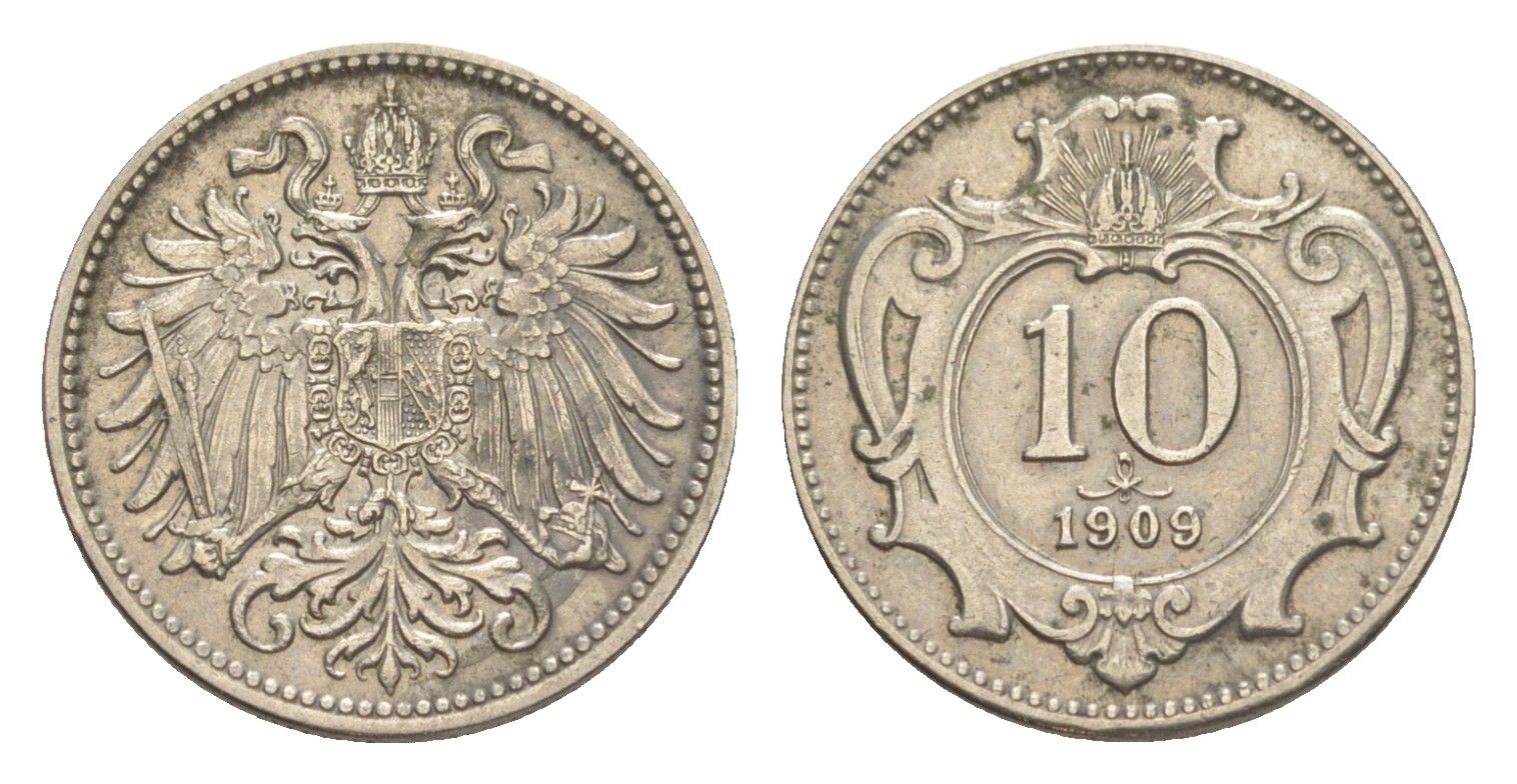 Австрия 10 геллеров 1909 Франц Иосиф I (1848-1916) KM 2802 никель 4639-1042
