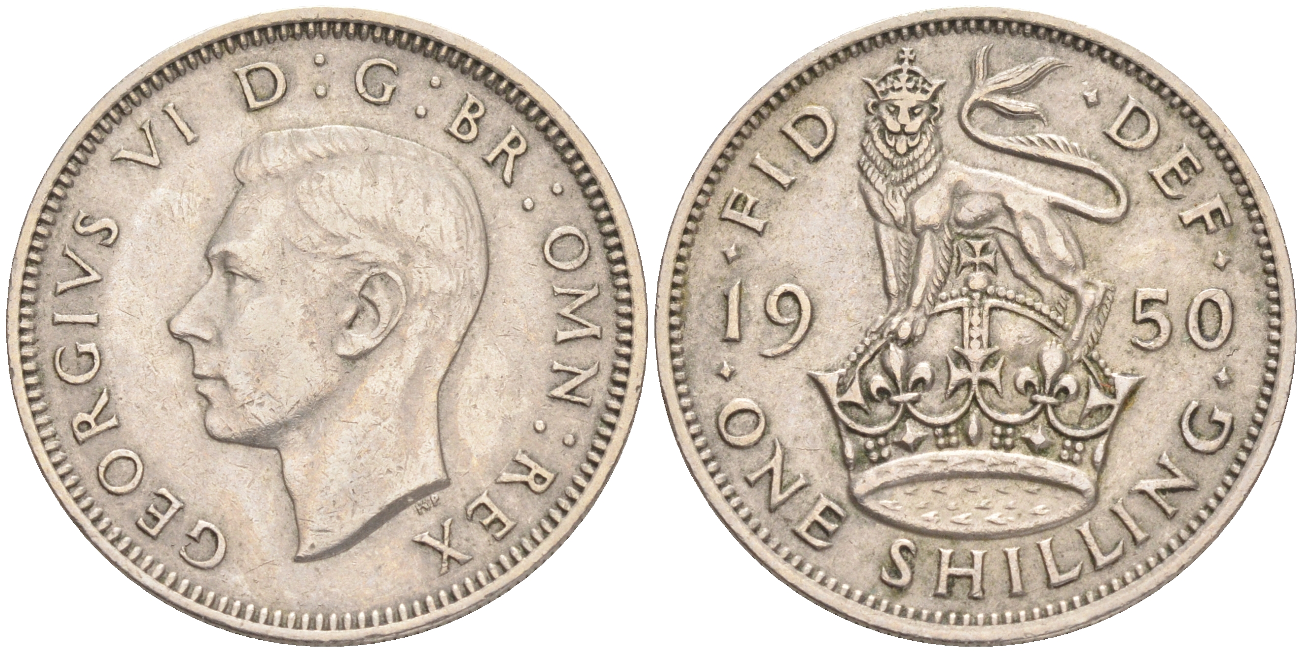 Великобритания 1 шиллинг 1950 Георг VI (1936-1952), Английский герб KM 876, Spink 4108 медно-никель 4556-614