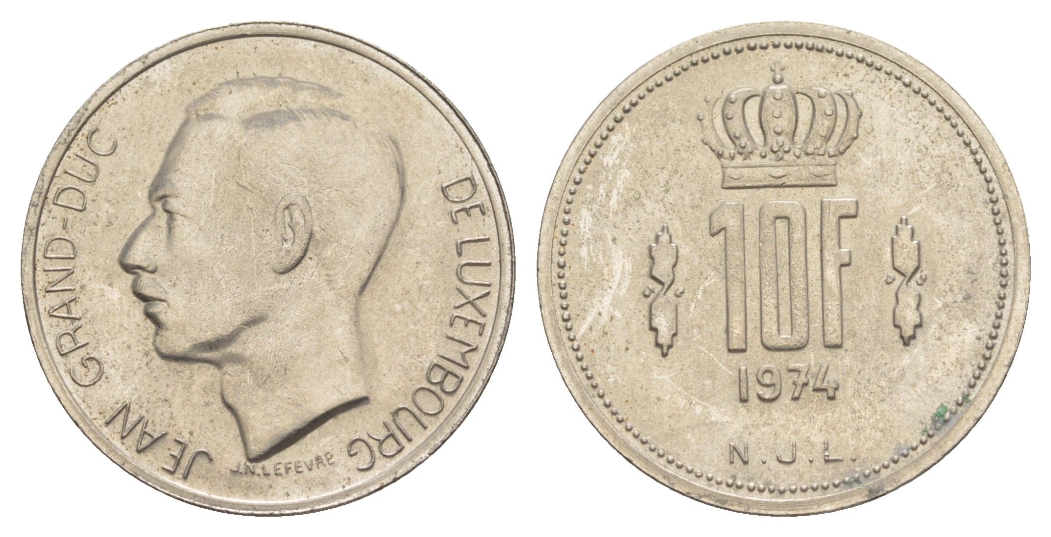 Люксембург 10 франков 1974 Герцог Жан (1964-1999) KM 57 никель 4641-1056