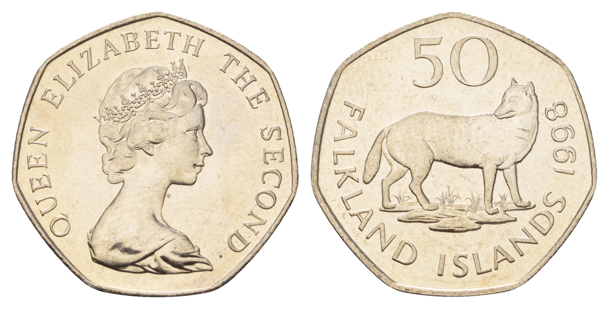 Фолклендские острова (Фолкленды) 50 пенсов 1998 фолклендский волк (варрах) KM 14.2 медно-никель  UNC  4675-113