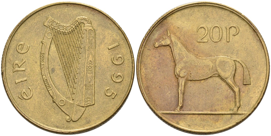 Ирландия 20 пенсов 1995 лошадь KM 25 никель бронза 88-812