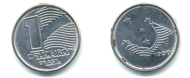 Бразилия 1 крузейро 1990 KM 617 нержавеющая сталь aUNC 93-733