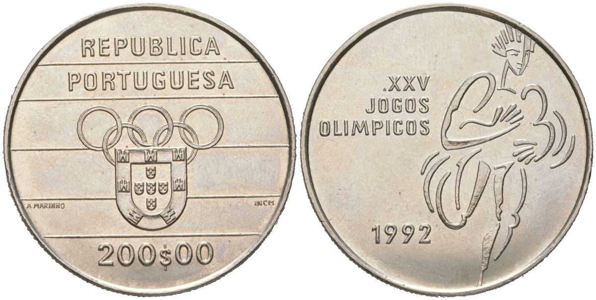 Португалия 200 эскудо 1992 XXV летние Олимпийские Игры, Барселона 1992 KM 662 медно-никель UNC 73-923