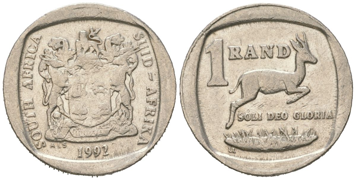 ЮАР 1 ранд 1992 KM 138 медь плакированная медно-никелем 4611-528