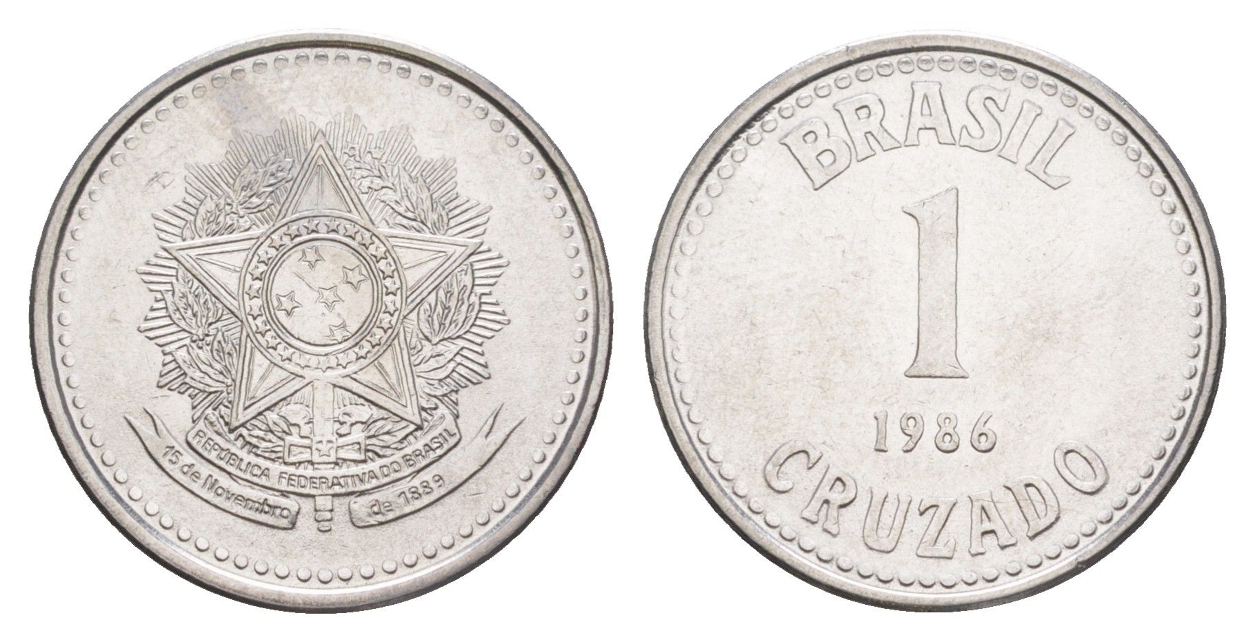 Бразилия 1 крузадо 1986 KM 605 нержавеющая сталь UNC 4642-1237